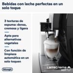 De’Longhi Dinamica Plus ECAM382.70.B, Cafetera Automática en Grano, Máquina de Capuchino con LatteCrema Caliente, Cafetera Espresso, Taza con 18 Recetas, Pantalla TFT 3,5», 1450W, Negra