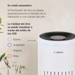 Bosch Air 2000, Purificador de Aire, Para Habitaciones de hasta 37 m² | Con filtro de aire 3 en 1, sensor inteligente, modo automático, modo silencioso (< 25 dB(A)), CADR: 180 m³/h