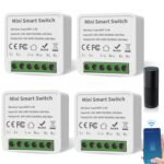 4 módulos de interruptor de luz inteligente de 1 vía, mini interruptor Wifi de doble control, ajuste DIY detrás del módulo de interruptor de pared, Compatible con la aplicación Tuya, Alexa y