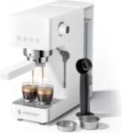 AMZCHEF Cafetera Espresso 20 Bar con Espumador de Leche Cafetera Espresso Pequeña Profesional para Capuchino, Latte y Macchiato, Tanque de Agua de 1,5 L, 1350 W, Blanca