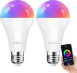 ANTELA Bombilla Inteligente WiFi Led A65 E27 12W 1320 Lúmenes Compatible con Alexa Echo y Google Home, Bombilla RGB WLAN 2,4GHz Blanco Cálido/Frío 2700-6500K, 20000 Horas, 2uds