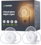 AUVON Nubes Luz Nocturna Infantil con Sensor de Movimiento, Pack de 2 Luz LED Cálida con 1-50 Lúmenes, Brillo Ajustable para Bebés, Dormitorios Infantiles, Baños, Cocinas, Escaleras