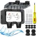 Actualice el tomacorriente de pared para exteriores IP66 con tapa abatible con cerradura – Enchufe doble