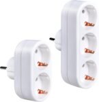Adaptador de pared de enchufe múltiple de 2 piezas, enchufe Triple y enchufe doble 250V/16A 3680W, enchufes portátiles Thief para viajes de oficina CAS