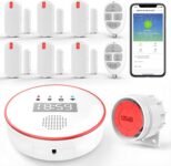 Alarma de Hogar: Kit de Alarma de Hogar WiFi 5 GHz – Con Reloj y App Gratuita – Completo 1 Sirena 125dB – 6 Sensores de Puerta/Ventana – 2 Mandos – 1 Central – Compatible con Alexa y Google Home