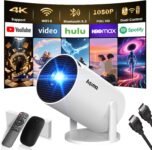 (Aplicación incorporada) Mini proyector 2026 Proyector portátil actualizado, control dual con mouse WiFi 6 BT5.2 Rotación de 180 ° Compatible con HDMI/TV Stick/USB/Laptop, con mouse, blanco
