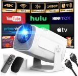 (Aplicación incorporada) Proyector portátil actualizado 2025 1920x1080P 4K Supote Video Proyector Control dual TV WiFi 6 BT5.2 Rotación de 180° Compatible con HDMI/TV Stick/USB/Laptop, Blanco