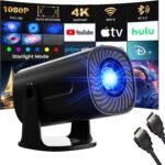 (Aplicación integrada y modos estrella) Mini proyector compatible con 4K 1080P con aplicaciones Star Modes WiFi 6 BT 5.2 Auto Keystone, compatible con TV Stick/Smartphone/HDMI/USB, negro