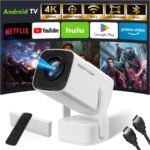 (Aplicaciones integradas y 2025 actualizado) Proyector portátil, SEPYMP Mini proyector 4K, 1080P HD-WiFi 6-BT 5.2, Android 13, Compatible con HDMI/USB/TV Stick/PS5/Laptop, Blanco