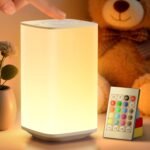 Auxmir Lámparas de Mesita de Noche, Recargable por USB 4000mAh, Lámpara de Mesa LED, 256 Colores RGB, 4 Modos, Control Remoto y Táctil, Temporizador, Luz Nocturna para Niños, Dormitorio, Blanco