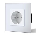 BSEED Enchufe de Pared con Vidrio, Enchufes Empotrables Estándar, Enchufe Simple Schuko 16A 250V, Toma de Corriente para Cocina, Dormitorio, Oficina, Hotel, Serie M, 1 Enchufe, 86 mm Blanco