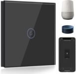 BSEED Interruptor de Pared WiFi, Interruptor Inteligente 1 Gang 1 Way con Pantalla Táctil Negra, Compatible con Alexa, Google Home, Control de APP y Función de Temporizador. Neutral requerido