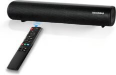 Barra de sonido con soporte para subwoofer inalámbrico, con entrada óptica + puertos AUX + USB + HDMI + RCA y kit de montaje en pared, tres modos de ecualizador aptos para uso en computadora/TV.