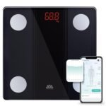 Báscula Digital de Grasa Corporal para Baño, Báscula Inteligente de Grasa Corporal Bluetooth, Monitores de Composición Corporal, 150 kg/330 LB 26 x 26 cm, Pantalla LED (Negro)