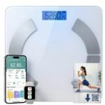Báscula de Baño, Bluetooth Inteligente con App, Báscula Digital con Análisis Corporal, Peso, Grasa, IMC, Masa Muscular, Alta Precisión, Compatible iOS y Android + Guía de Ejercicios