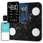 Báscula de baño digital con báscula de grasa corporal, báscula inteligente Bluetooth con análisis (negro profundo)