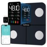 Báscula de grasa corporal Healthkeep, báscula digital inteligente con función de frecuencia cardíaca, 15 datos corporales, pantalla VA extra grande, color negro