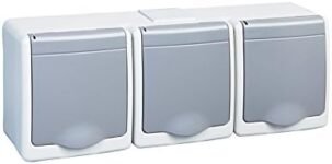 Base de enchufe de superficie con 3 compartimentos IP44 16A 250V resistente a la humedad gris