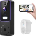 Blazique Cámara de vídeo inteligente con timbre, cámara de vigilancia inalámbrica para interior y exterior, detección humana AI, vista en vivo, audio bidireccional, visión nocturna, WiFi 2.4