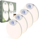 Brendz Luz Nocturna Redonda, Luz LED con Sensor de Movimiento, Recargable por USB-C, Magnética, 4 Piezas, Blanco Cálido 3000K, Regulable, Lampada Inalámbrica para Armario, Luz Nocturna