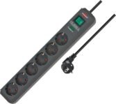 Brennenstuhl Eco-Line regleta con 6 tomas y protección contra sobretensiones (cable de 1,5 m, interruptor iluminado, protección contra sobretensiones hasta 13.500 A) antracita