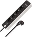 Brennenstuhl Ecolor Regleta de enchufes de 4 vías con enchufe USB (Regleta con 2x USB C, interruptor y cable de 1,5m) blanco/negro