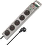Brennenstuhl Regleta supersólida de 5 tomas con protección contra sobretensiones (regleta con cable de 2,5 m e interruptor – policarbonato resistente a roturas) plateado