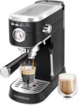 CASABREWS Cafetera Espresso y Capuchino, Café Espresso Manual 20 Barras con Manómetro, Cafetera Barista Café Molido, Depósito Extraíble 1L, Portafiltro con Doble Salida y 2