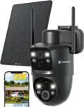 COCOCAM Cámara de Vigilancia Solar WiFi 2K para Exteriores, Doble Detección Humana AI, Batería 10000mAh, Panel Solar 6W, Doble Lente PIR, Visión Nocturna Color, 355°P 90°T, IP66, Solo 2.4G WiFi