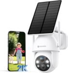 Cámara de Vigilancia Solar WiFi Exterior 2K con Batería, Panel Solar, Cámara Solar Exterior WiFi 2.4GHz IP66, PTZ 360°, Visión Nocturna Color, Audio Bidireccional, Sirena PIR, Blanco