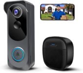 Cámara de vídeo inalámbrica con timbre, cámara de timbre inteligente WiFi 1080P, cambiador de voz, detección de movimiento PIR, audio de 2 vías, visión nocturna, funciona con pilas