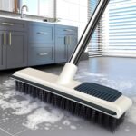 Cepillo de limpieza de pisos con mango largo y escobilla de goma incorporada, fregadora 2 en 1 para baño, patio, garaje, pared, piscina y cocina con cepillos de limpieza de grietas adicionales