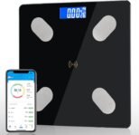 Diboniur Báscula de Baño Digital Inteligente de Precisión, Báscula de Peso Corporal para IOS y Android, Báscula con 12 Indicadores – Peso, Grasa Corporal, Músculo (Negro)