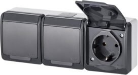 ELEKTRO-PLAST HERMES Aufputz 3 tomas Base de enchufe triple IP44 Resistente al agua Exterior Gris Antracita