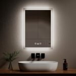 EMKE Espejo de baño LED con interruptor de sensor de movimiento, espejo iluminado con sensor inteligente, espejo de pared multifunción con luces, antivaho, ahorro de energía, 500 x 700 mm