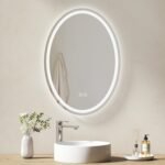EMKE Espejo de baño con luz 50 x 70 cm, ovalado con 3 colores de luz, ajustable, antivaho, función de memoria, táctil IP44, espejo de baño con iluminación horizontal/vertical