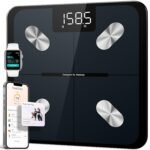 ETEKCITY Báscula de baño digital inteligente con grasa corporal y peso para personas, analizador electrónico de composición corporal BMI Bluetooth (ST/LB/KG), negro