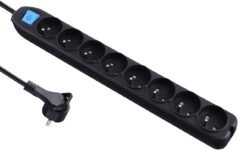 Electraline 32055 – Regleta con 8 tomas de tierra e interruptor, cable de 1,5 m, negro