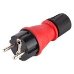 Electraline 55082, Enchufe Schuko Profesional, Protección IP54, con Tornillo de Retención para Fácil Cableado, Rojo/Negro