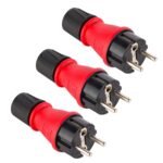 Electraline 92389 Pack de 3 clavijas Schuko profesionales, protección IP54, con tornillo de retención para facilitar el cableado, rojo, Confezione da 3