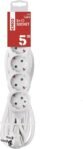Emos P0525R Cable alargador de 5 tomas, 5 m, 3 x 1,5 mm2, blanco, bloqueo de seguridad para niños