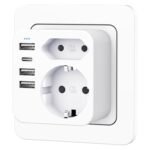 Enchufe de Pared Múltiple con 1 Tipo C y 3 Puertos USB (3.4A), Enchufes Thief con 2 Tomas AC, Tomas USB para Oficina, Habitación y Cocina, Compatible con Teléfono.