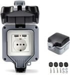 Enchufe de pared USB para exteriores, resistente al agua IP66, toma de corriente para exteriores con tapa abatible para jardines y garajes al aire libre (único)