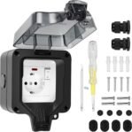 Enchufe exterior con interruptor, conector de cable y tapa abatible, IP66 impermeable, enchufe de pared a prueba de polvo, enchufe exterior para cocina, baño, garaje, piscina y