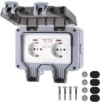 Enchufe exterior impermeable IP66, enchufe de pared, con cubierta protectora, con interruptor independiente y luz indicadora (doble)