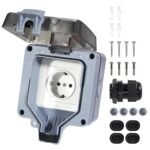 Enchufe externo impermeable IP66, toma de corriente de superficie de 16A con cubierta para instalación en pared de garaje, terraza y jardín