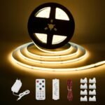 Enteenly Tira LED COB Blanca, Kit de Tira de Luz Debajo del Gabinete con Control Remoto RF para Vitrina, Cocina, Escritorio, Estante, Gabinete, Incluye Adaptador de 24 V (Blanco Cálido, 10 Metros)