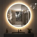 Espejo de Baño LED Bluetooth 60 x 60 cm, Espejo de Baño Redondo Antivaho, Espejos de Baño con LED y Memoria, Espejos de Baño con Luz con Interruptor Táctil, Regulable, 3 Colores