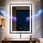 Espejo de Baño LED con Luces, Altavoz Bluetooth Dual 50 x 70 cm, Antivaho, 3 Temperaturas de Color, Brillo Ajustable, Función de Memoria, Impermeable, Diseño de Montaje en Pared, Vidrio Templado