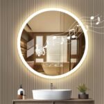 Espejo de baño Bluetooth con luz LED | Espejo de pared con luz de baño redondo de 60 * 60 cm con interruptor táctil, antivaho, 3 colores regulables, función de memoria inteligente retroiluminada